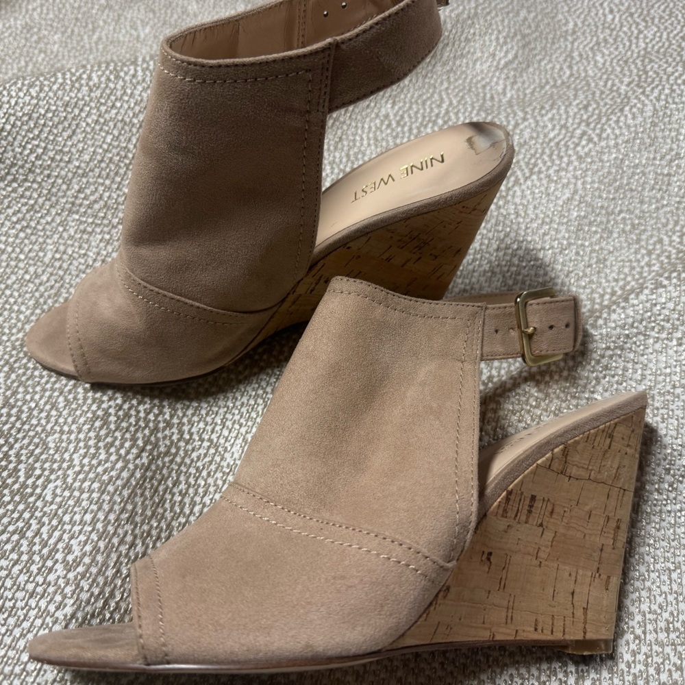 Nine West Beige Wedge Sandals